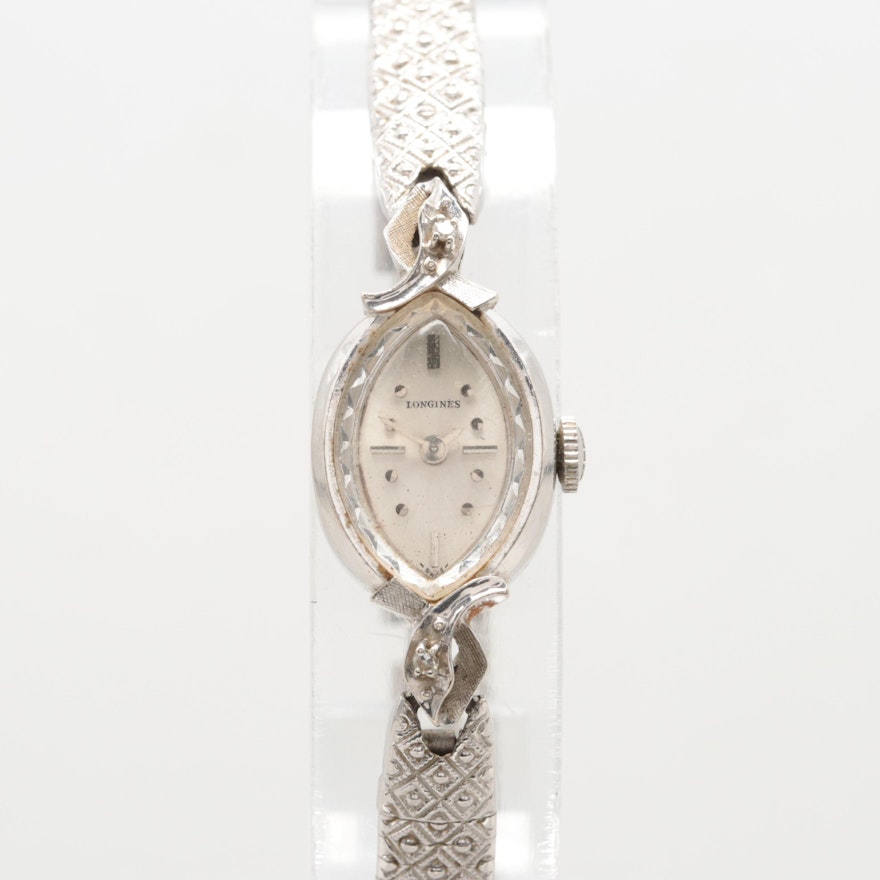 Vintage Longines 14K White Gold Diamond Wristwatch
