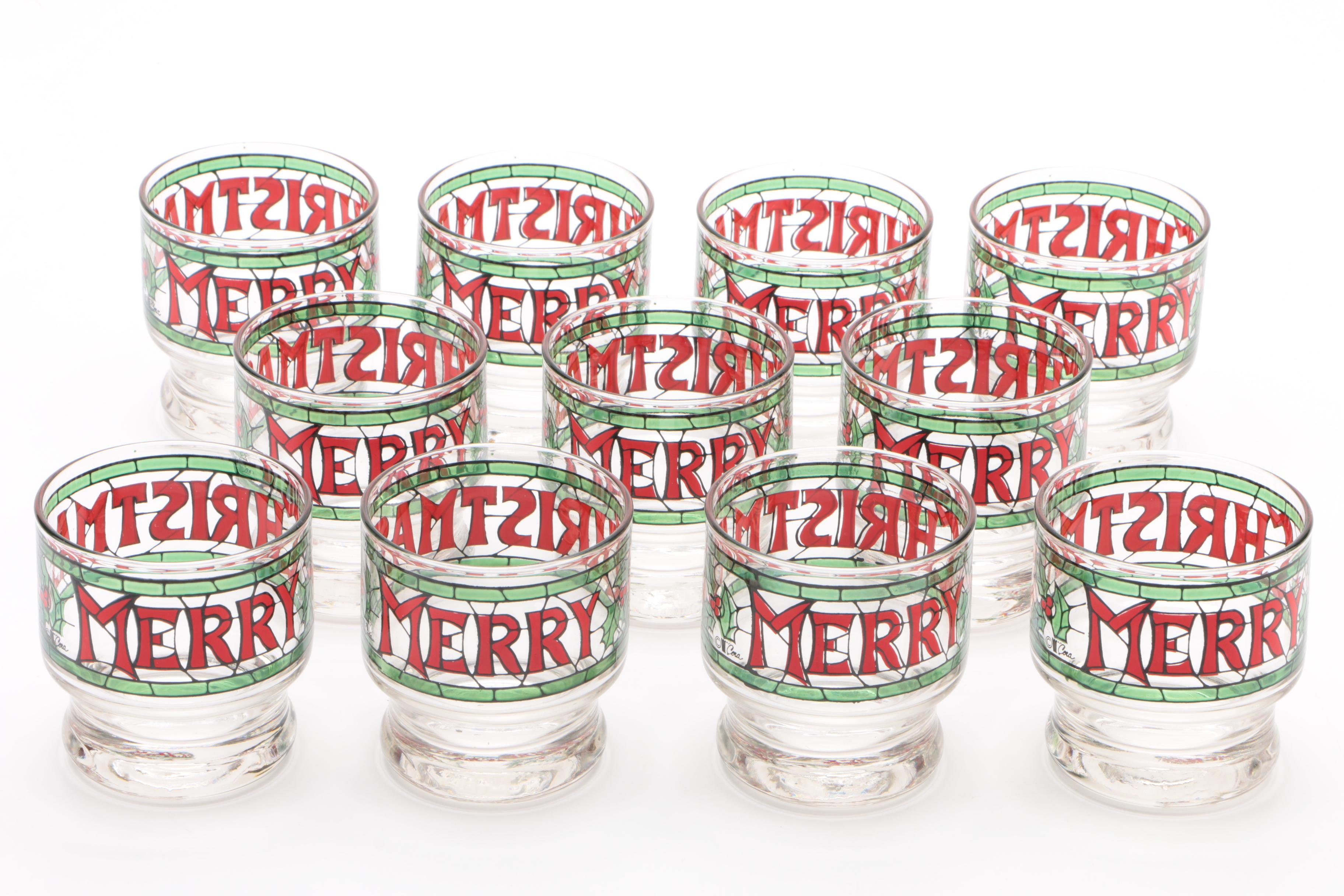 Cera Glass "Merry Christmas" Punch Bowl Set