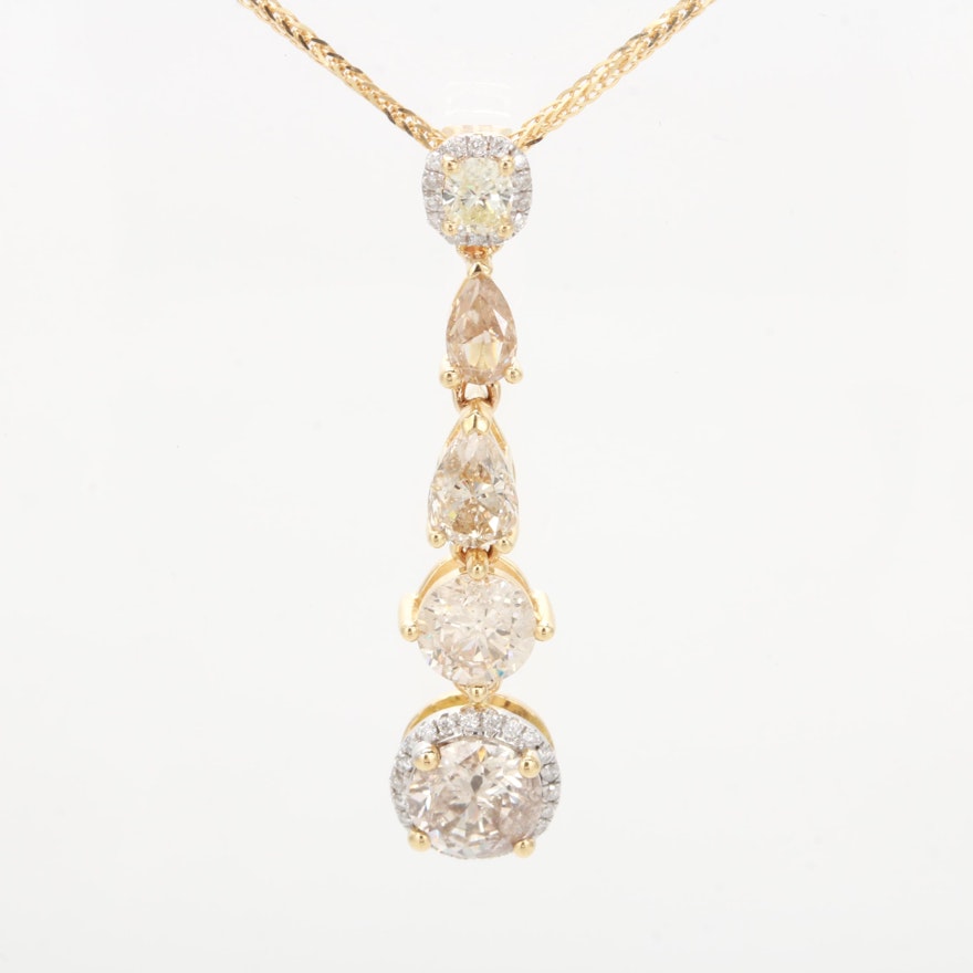 18K Yellow Gold 2.40 CTW Diamond Pendant Necklace