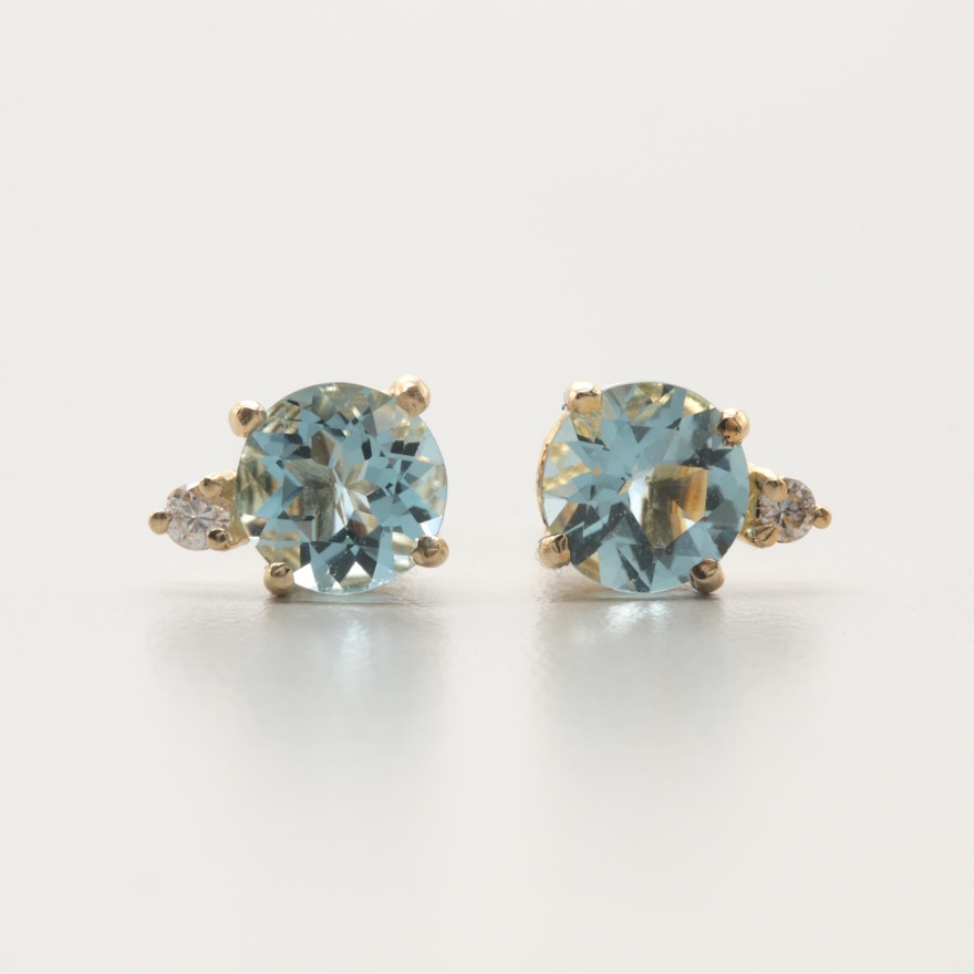 14K Yellow Gold Aquamarine and Diamond Earrings