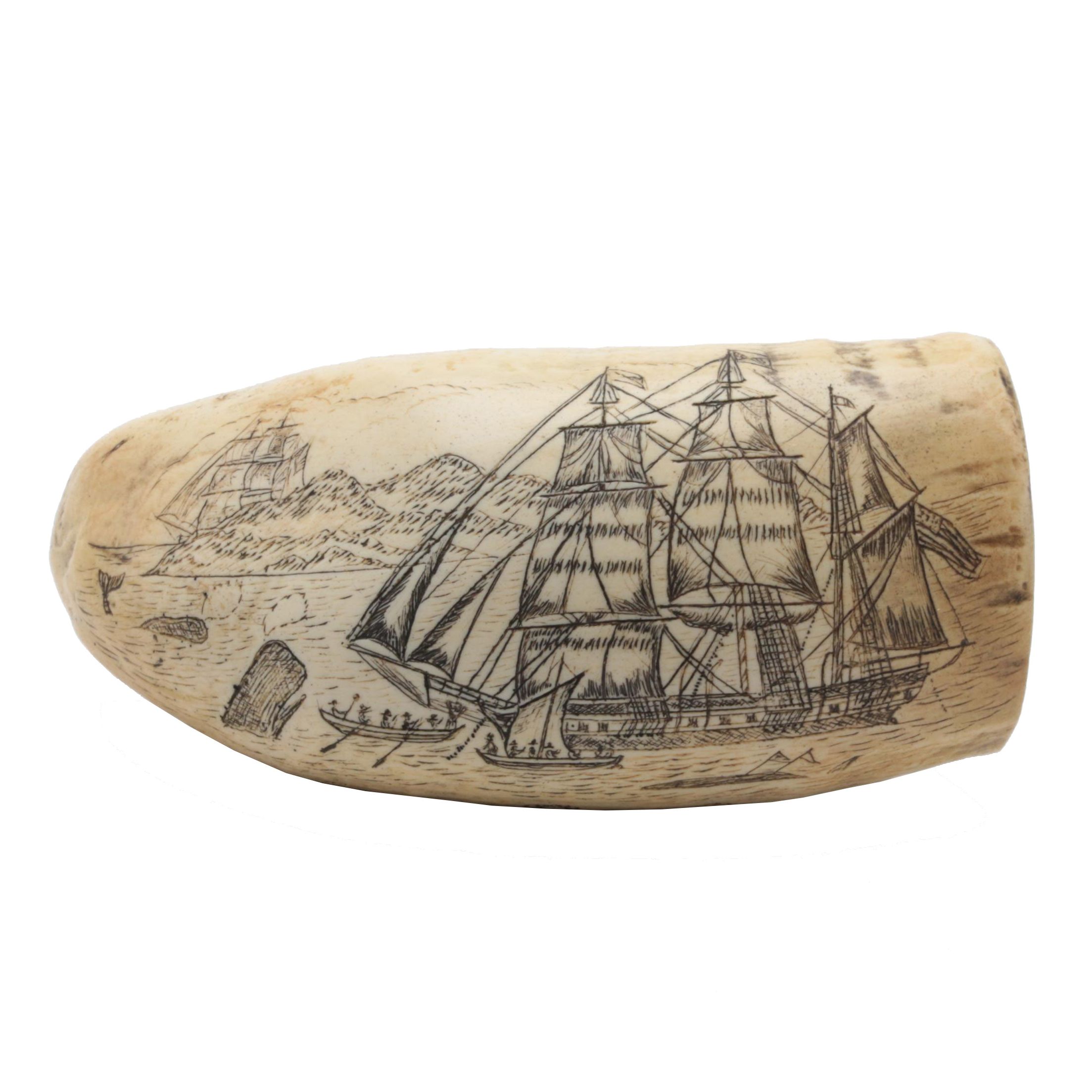 Replica Whale Tooth Scrimshaw on Resin  "Whaler Lion" 1827