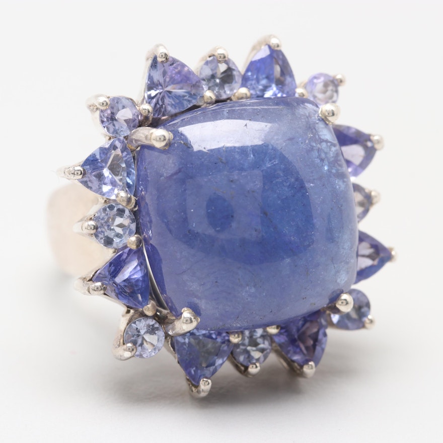 Sterling Silver Tanzanite Ring with 18.19 CT Center Stone