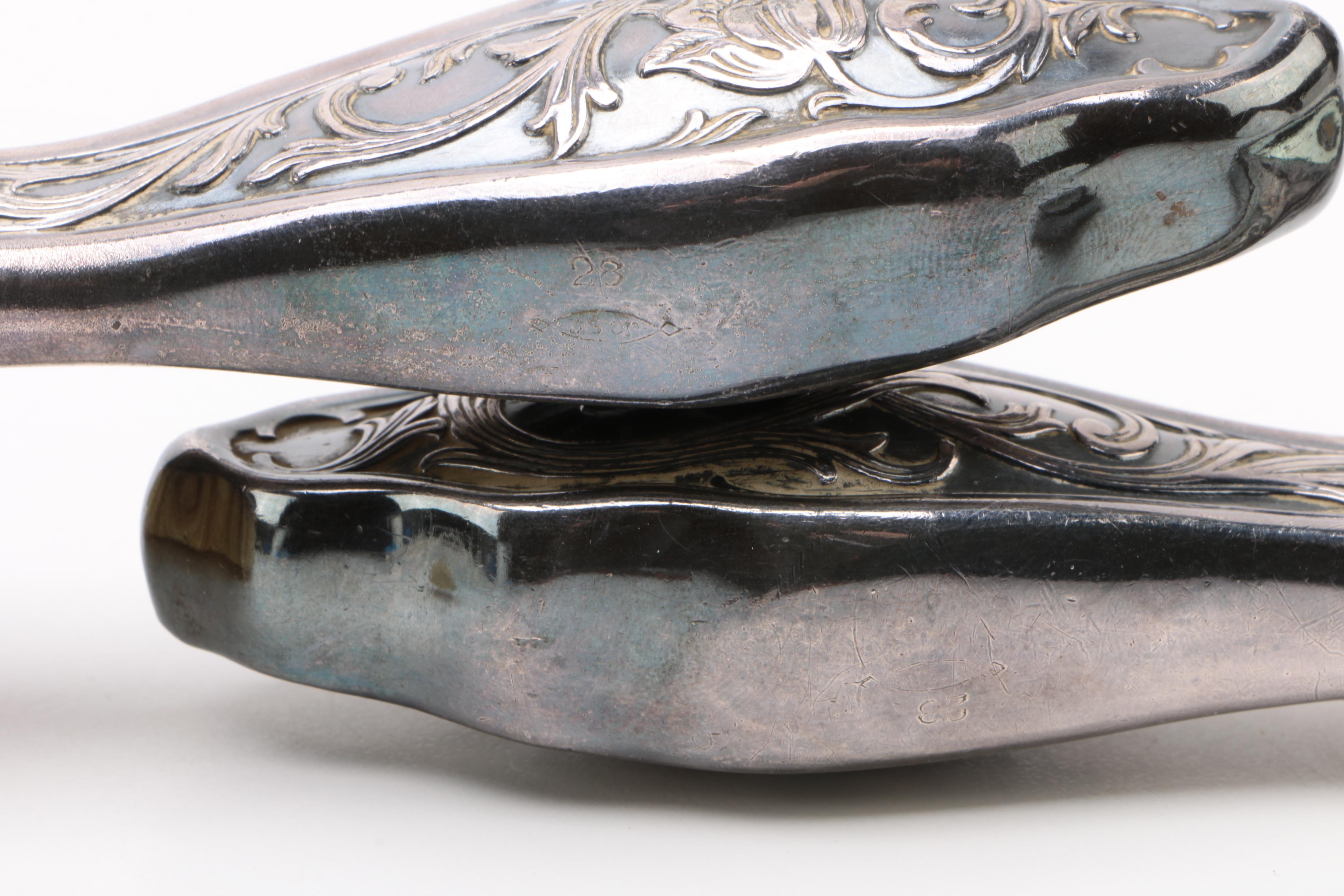 Victorian Saart Bros. Sterling Hand Mirror with Silver Plate Vanity Accessories