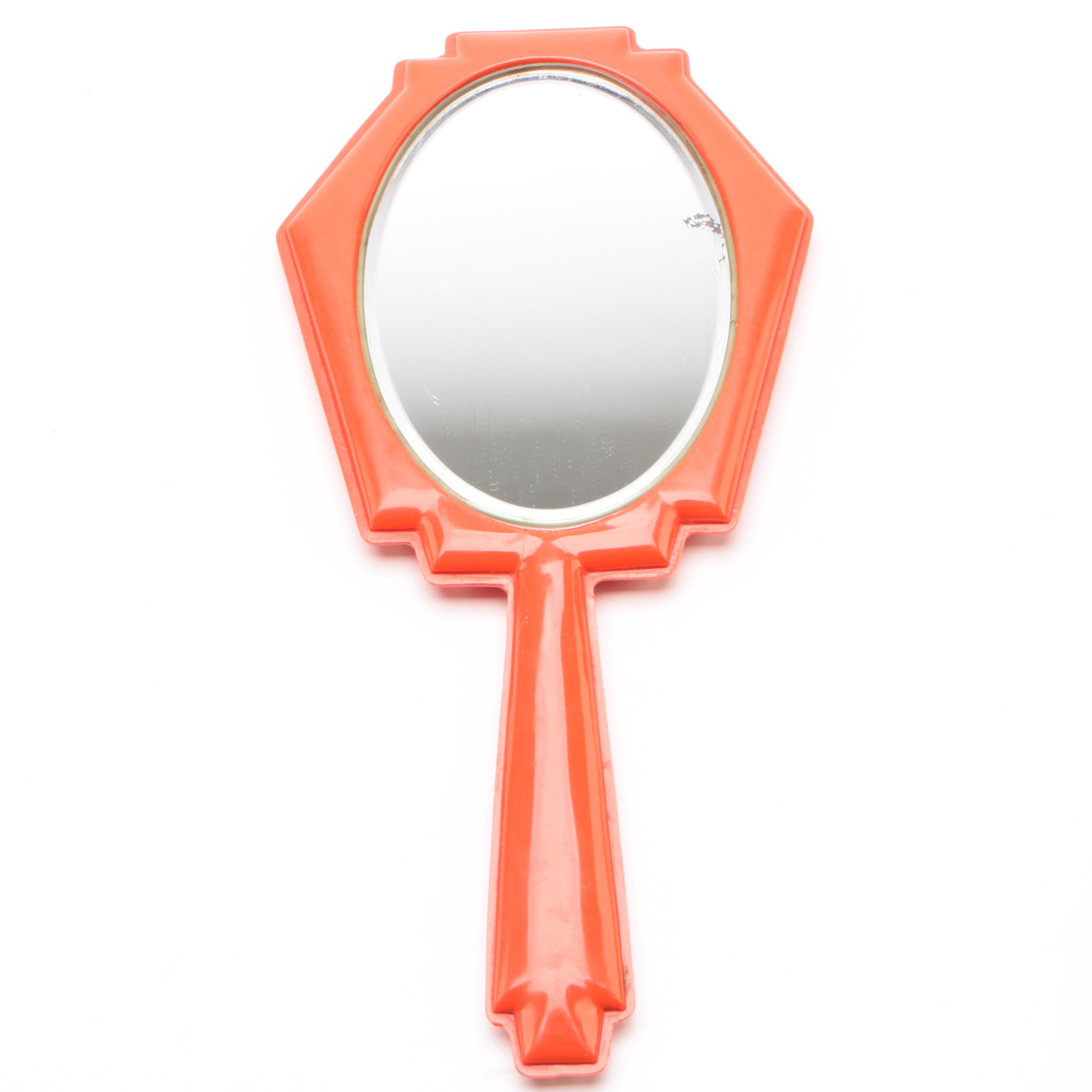 Art Deco Red Hand Mirror, circa 1920-30s