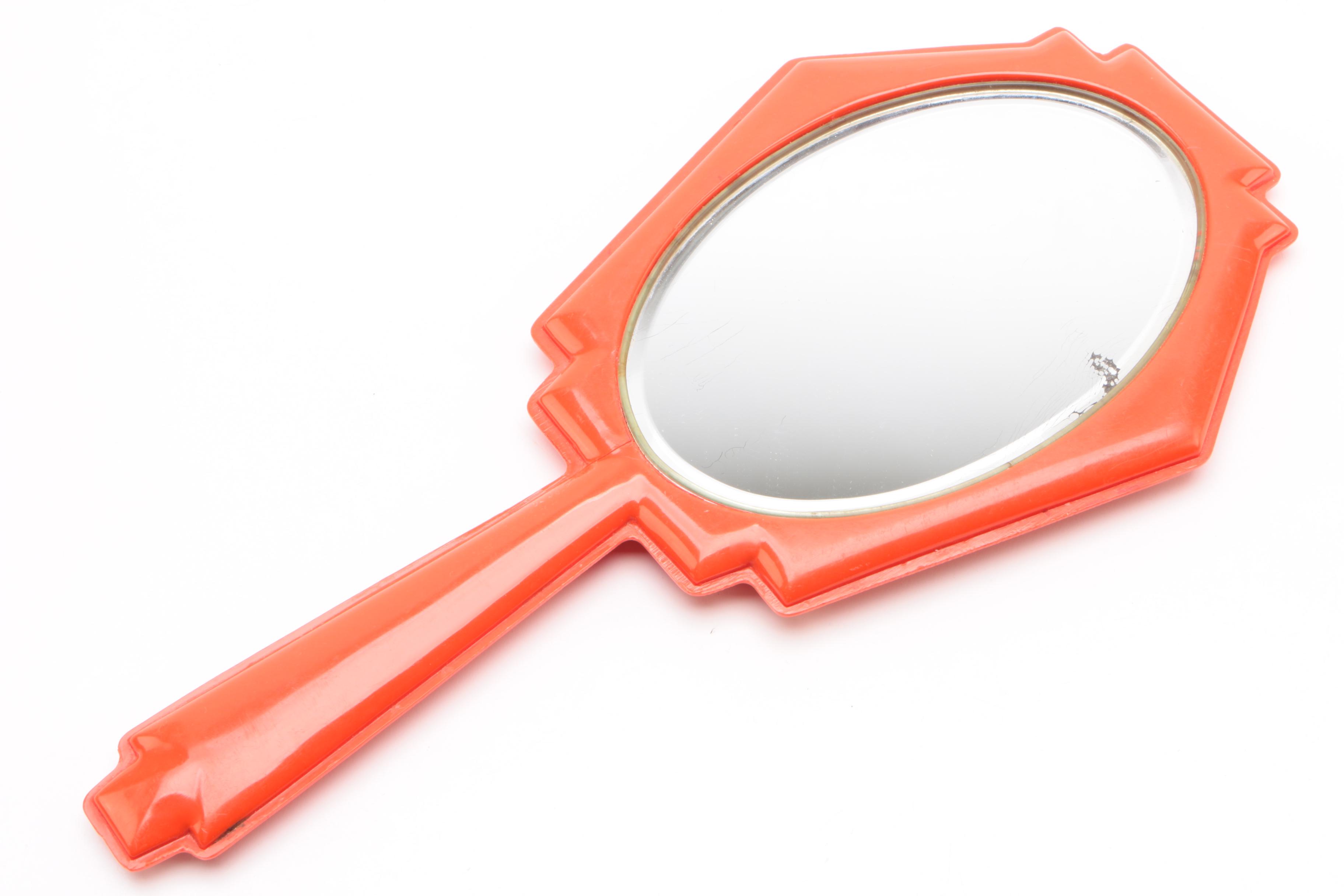 Art Deco Red Hand Mirror, circa 1920-30s