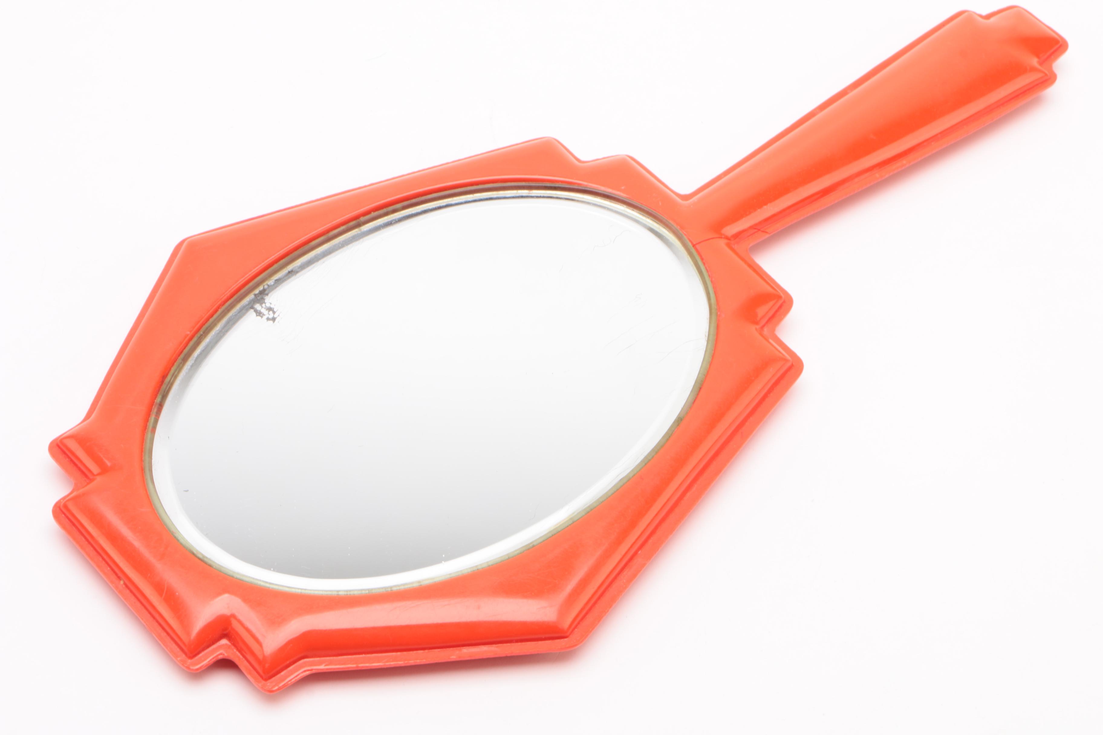 Art Deco Red Hand Mirror, circa 1920-30s