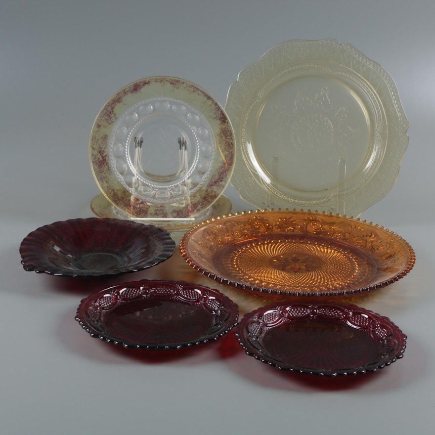 Avon "Cape Cod Ruby" Salad Plates with Other Vintage Glass Plates