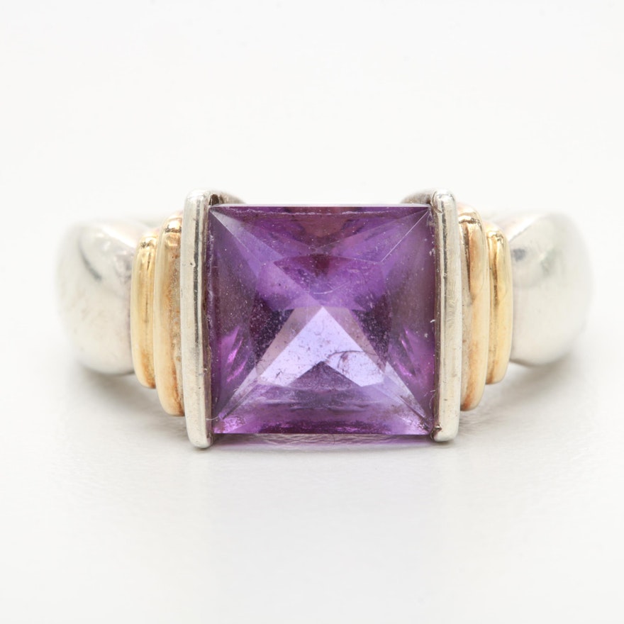 Lorenzo Sterling Silver Amethyst Ring with 18K Yellow Gold Accents
