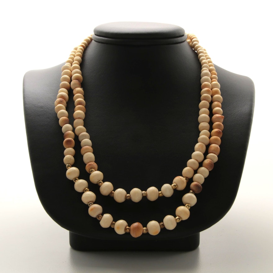 Gold Tone Double Stranded Bone Necklace