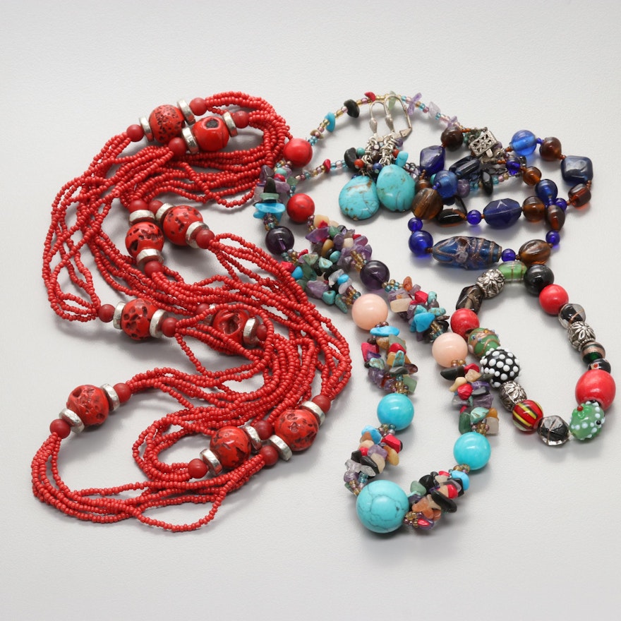 Assortment of Beaded Jewelry Including Glass and Wood