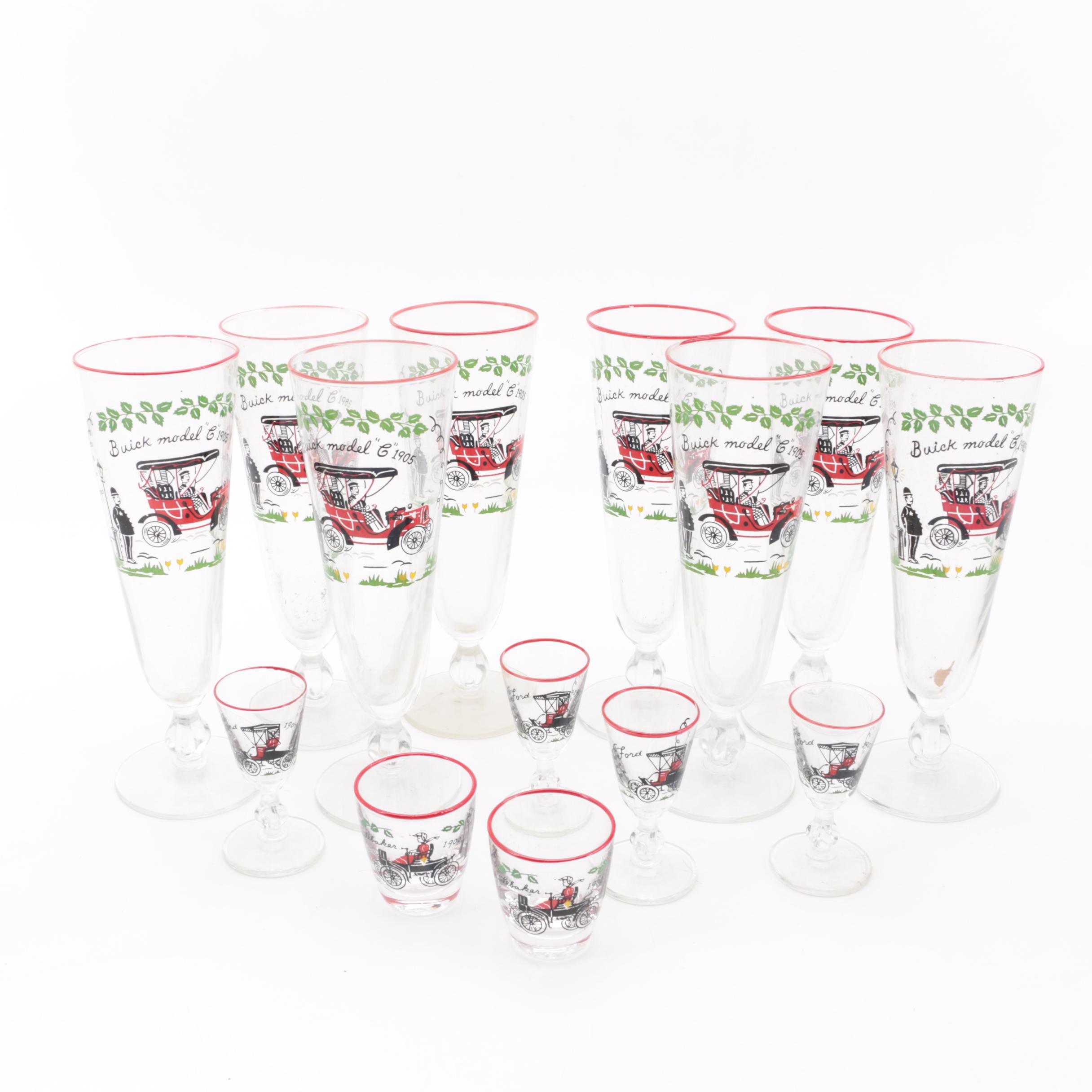 1950's Libbey "Buick Model C Antique Car" Glassware Set