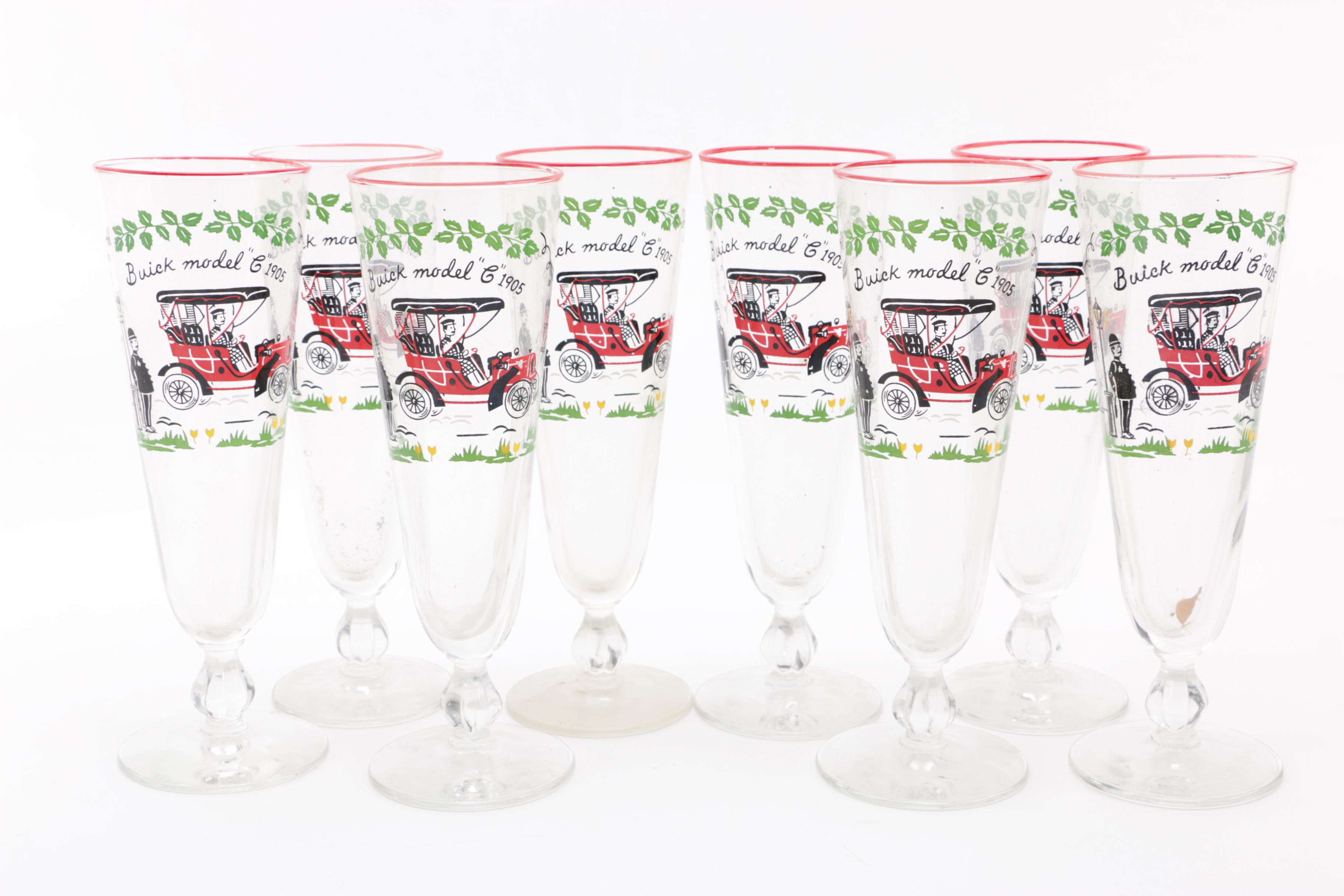 1950's Libbey "Buick Model C Antique Car" Glassware Set