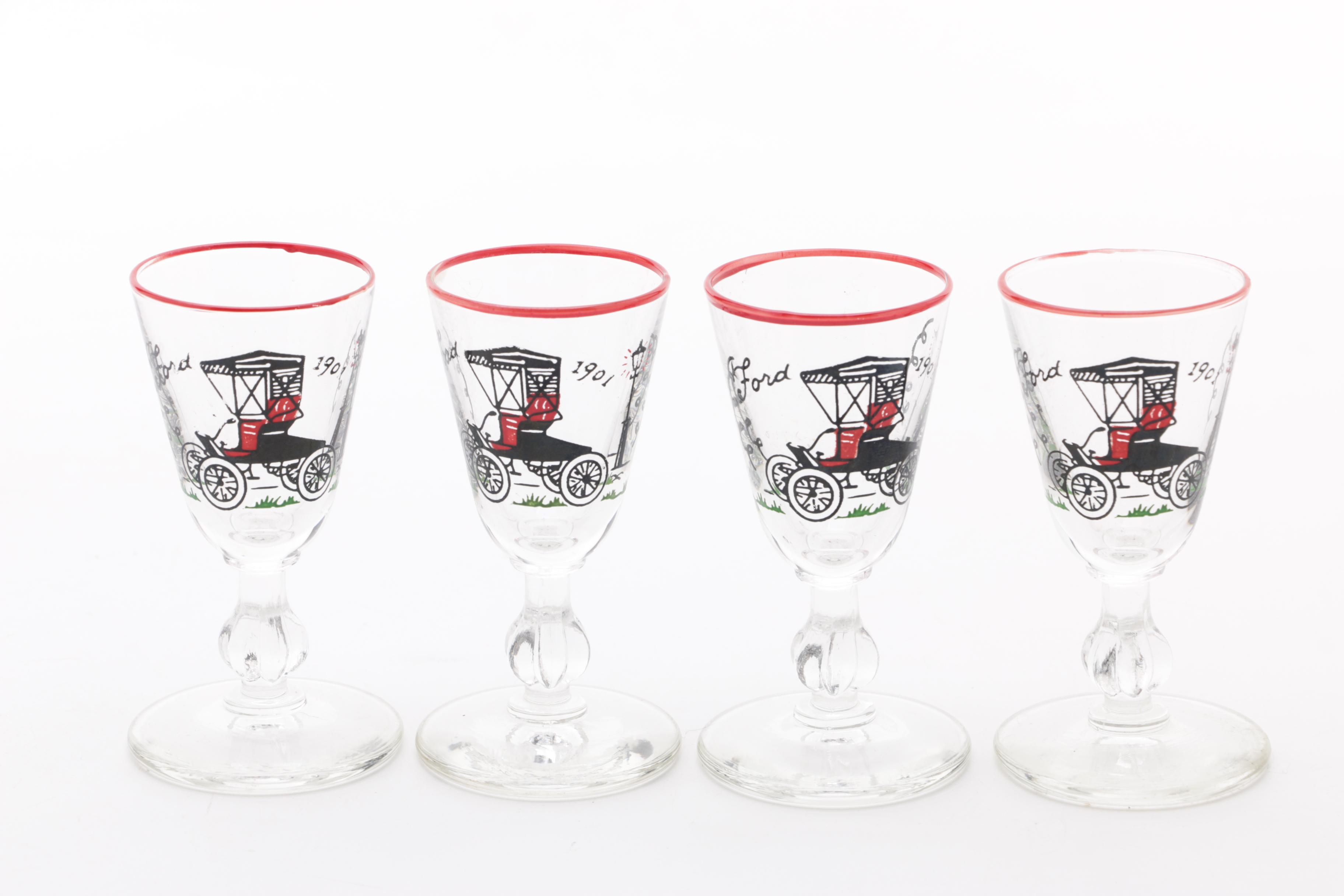 1950's Libbey "Buick Model C Antique Car" Glassware Set