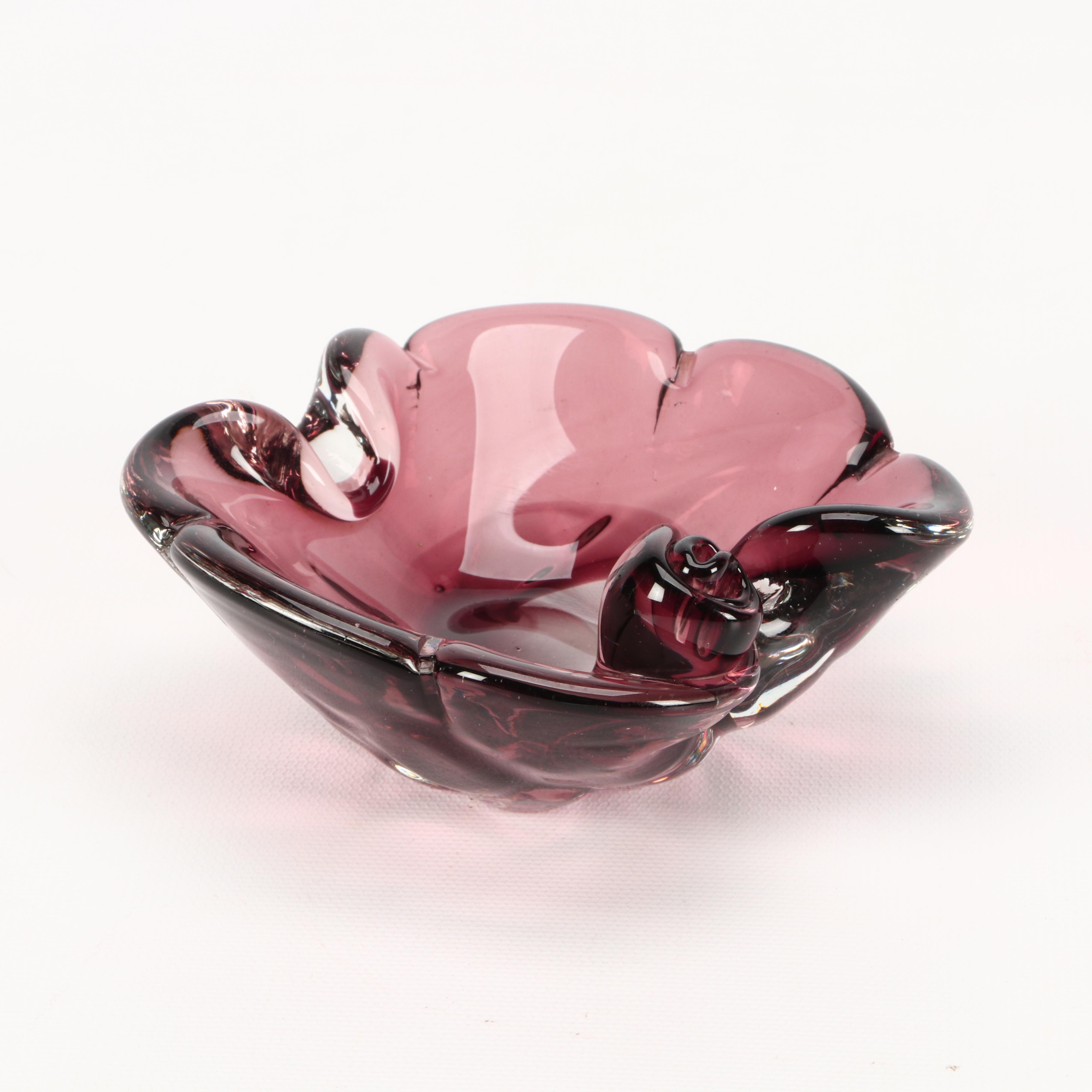 Cranberry Colored Art Glass Trinket Bowl