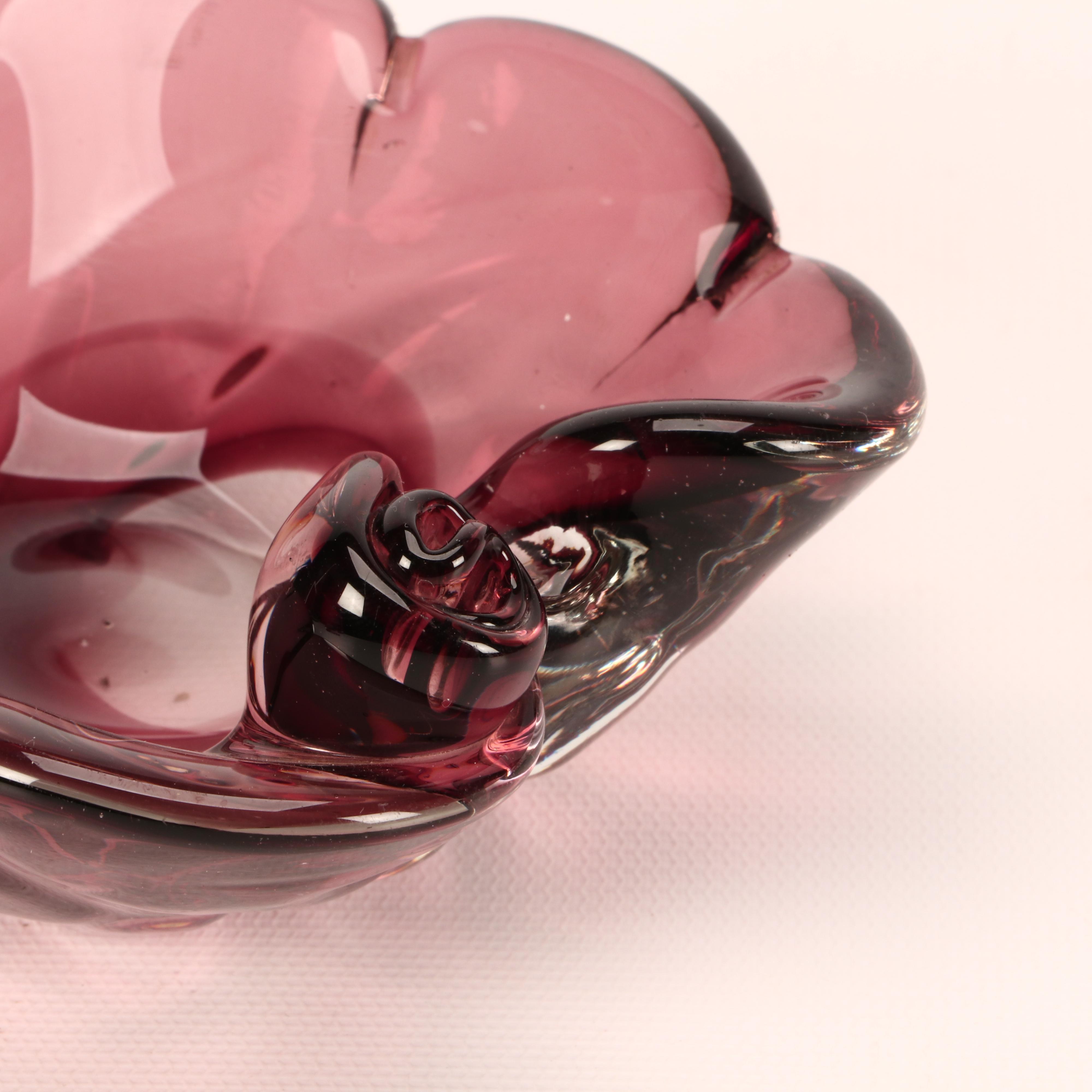 Cranberry Colored Art Glass Trinket Bowl