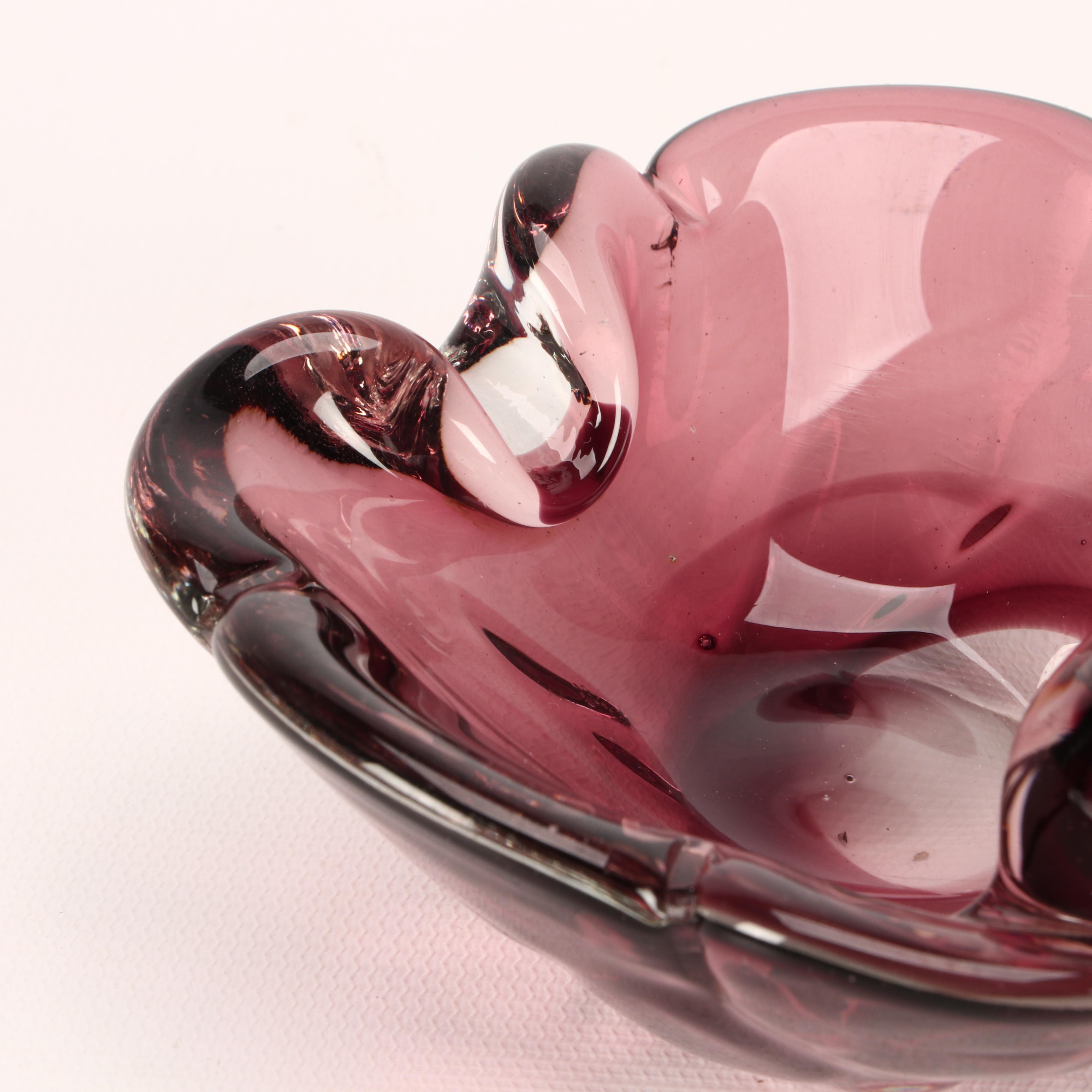 Cranberry Colored Art Glass Trinket Bowl
