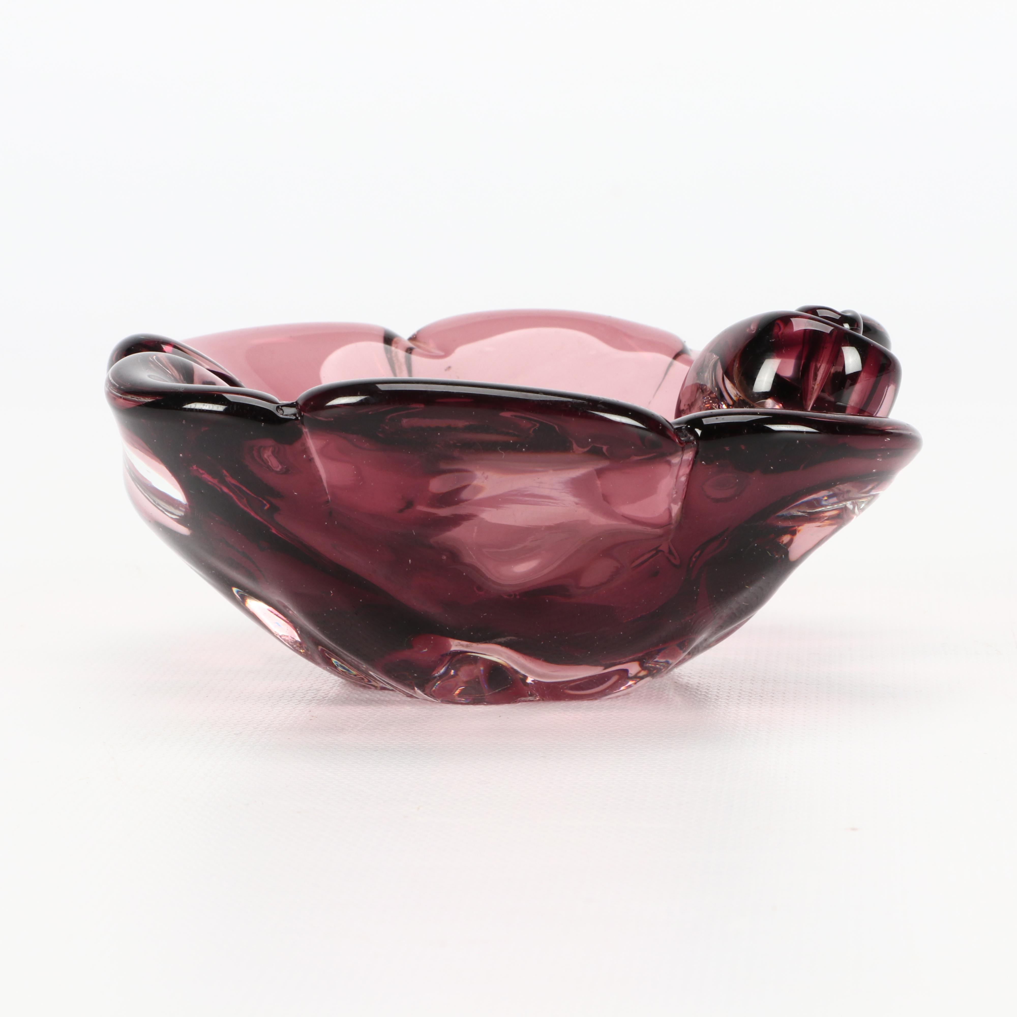 Cranberry Colored Art Glass Trinket Bowl