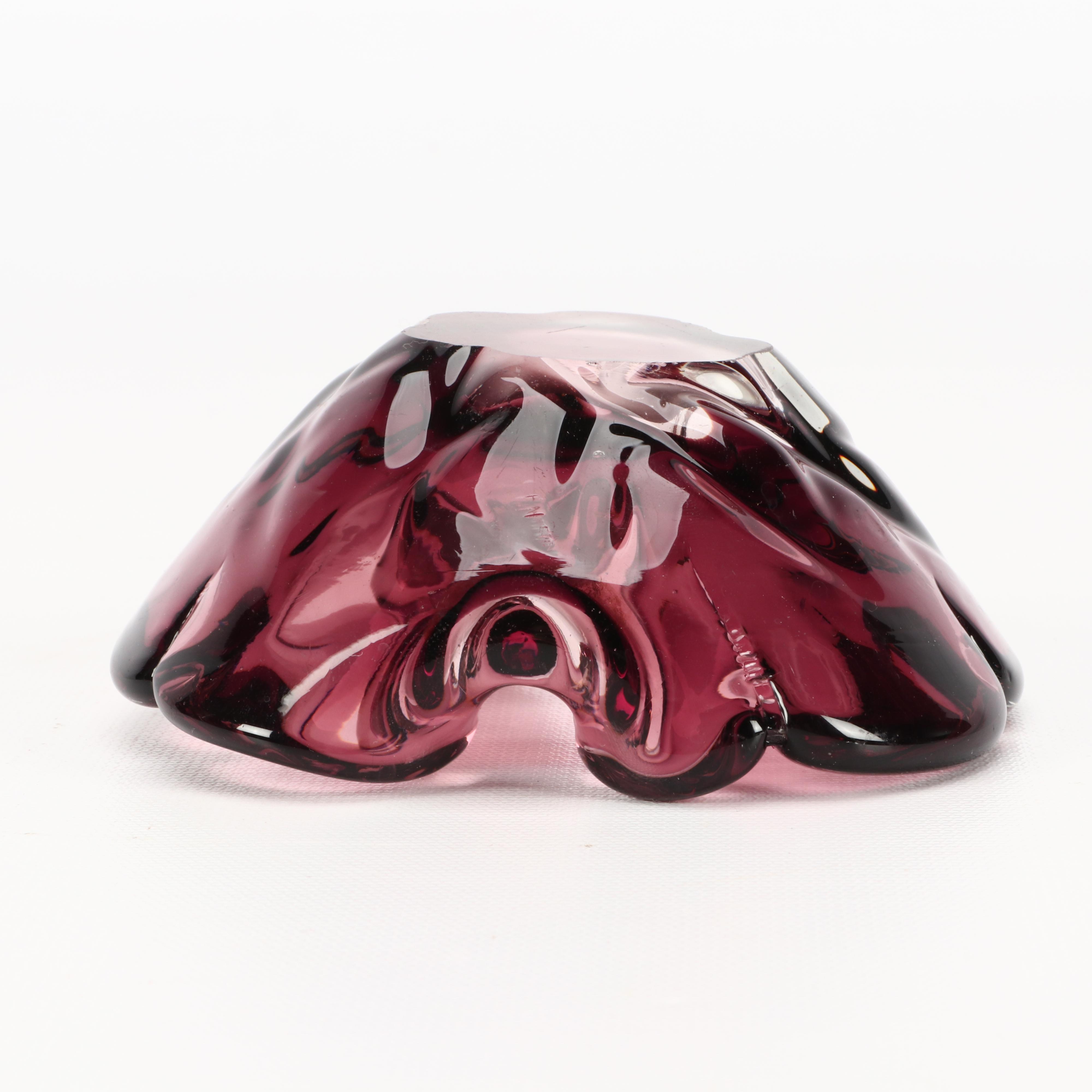 Cranberry Colored Art Glass Trinket Bowl