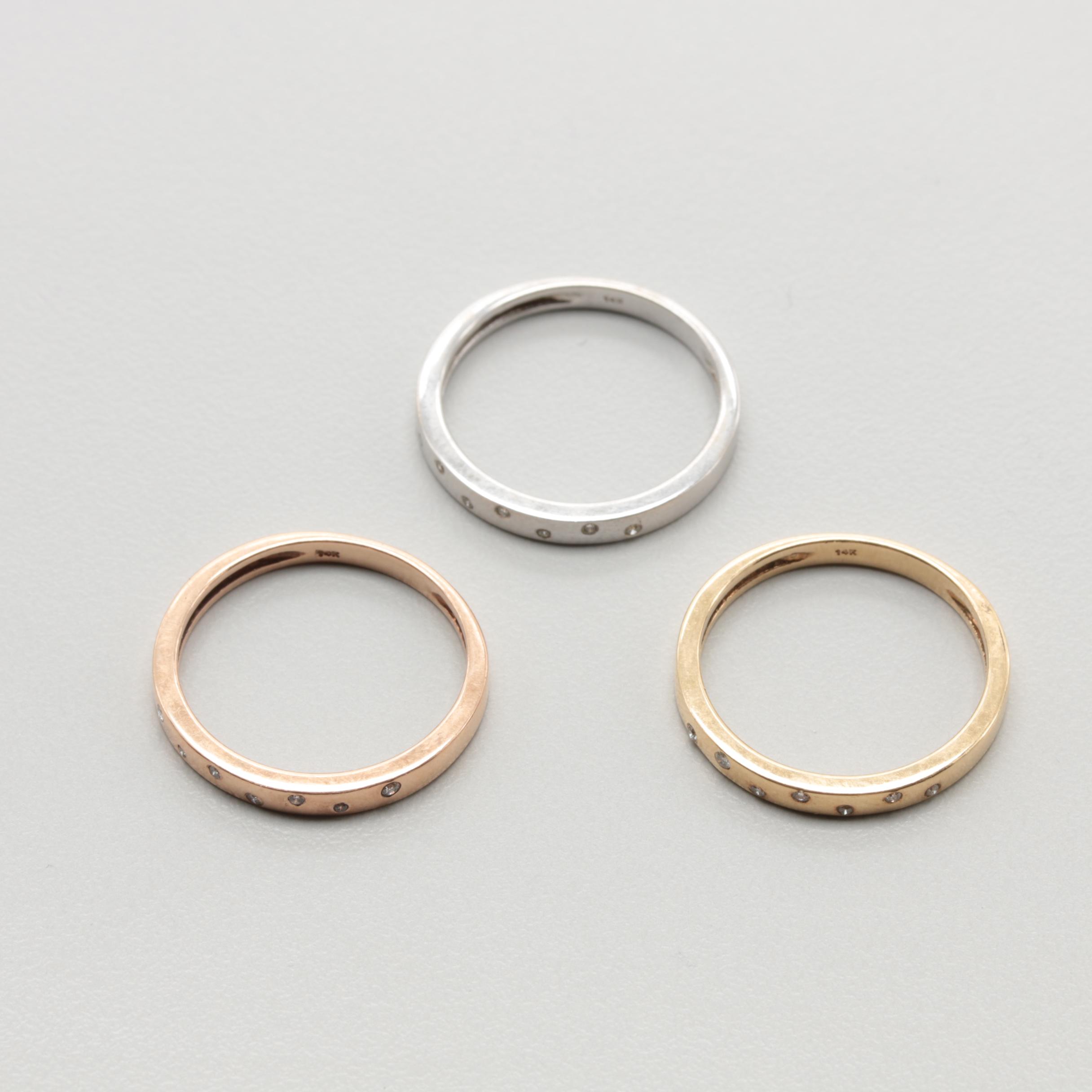 14K Gold Tri-Color Stackable Diamond Rings