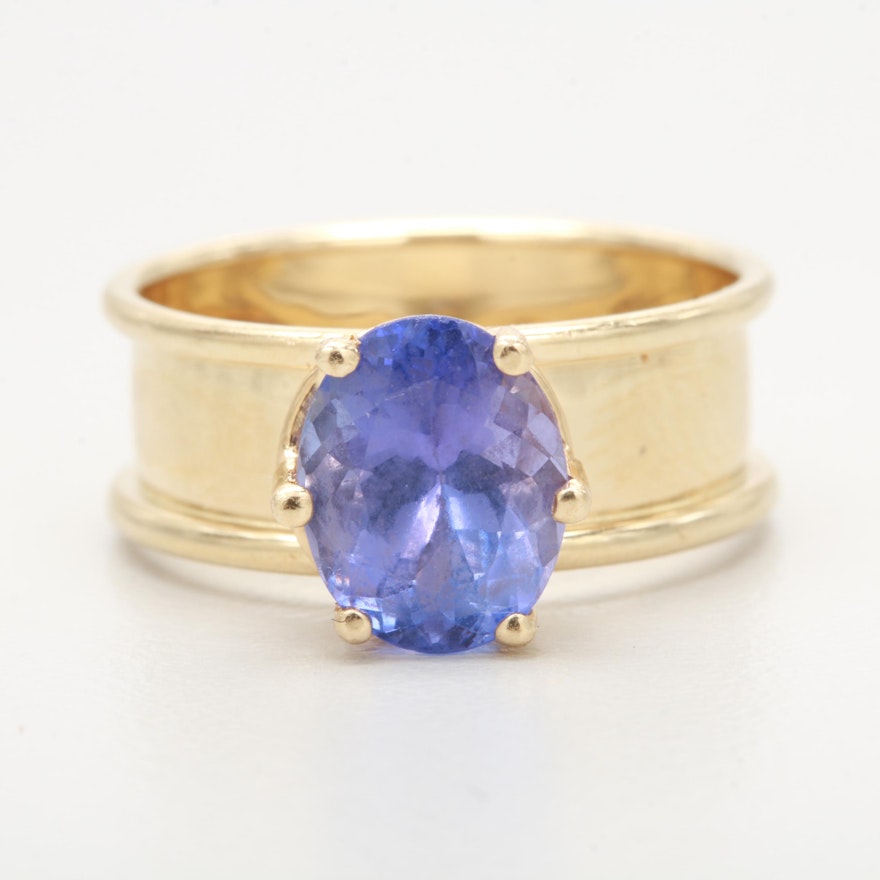 Milor 14K Yellow Gold Blue Cubic Zirconia Ring