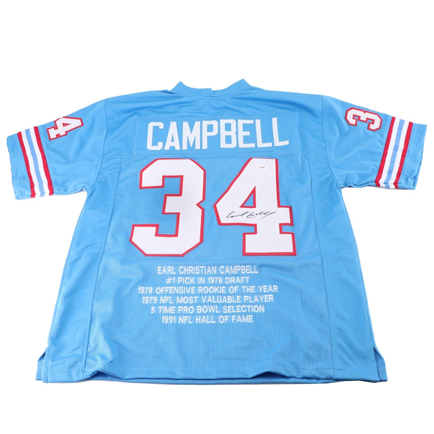 Earl Campbell Autographed Houston Oilers Stats Jersey - PSA/DNA COA