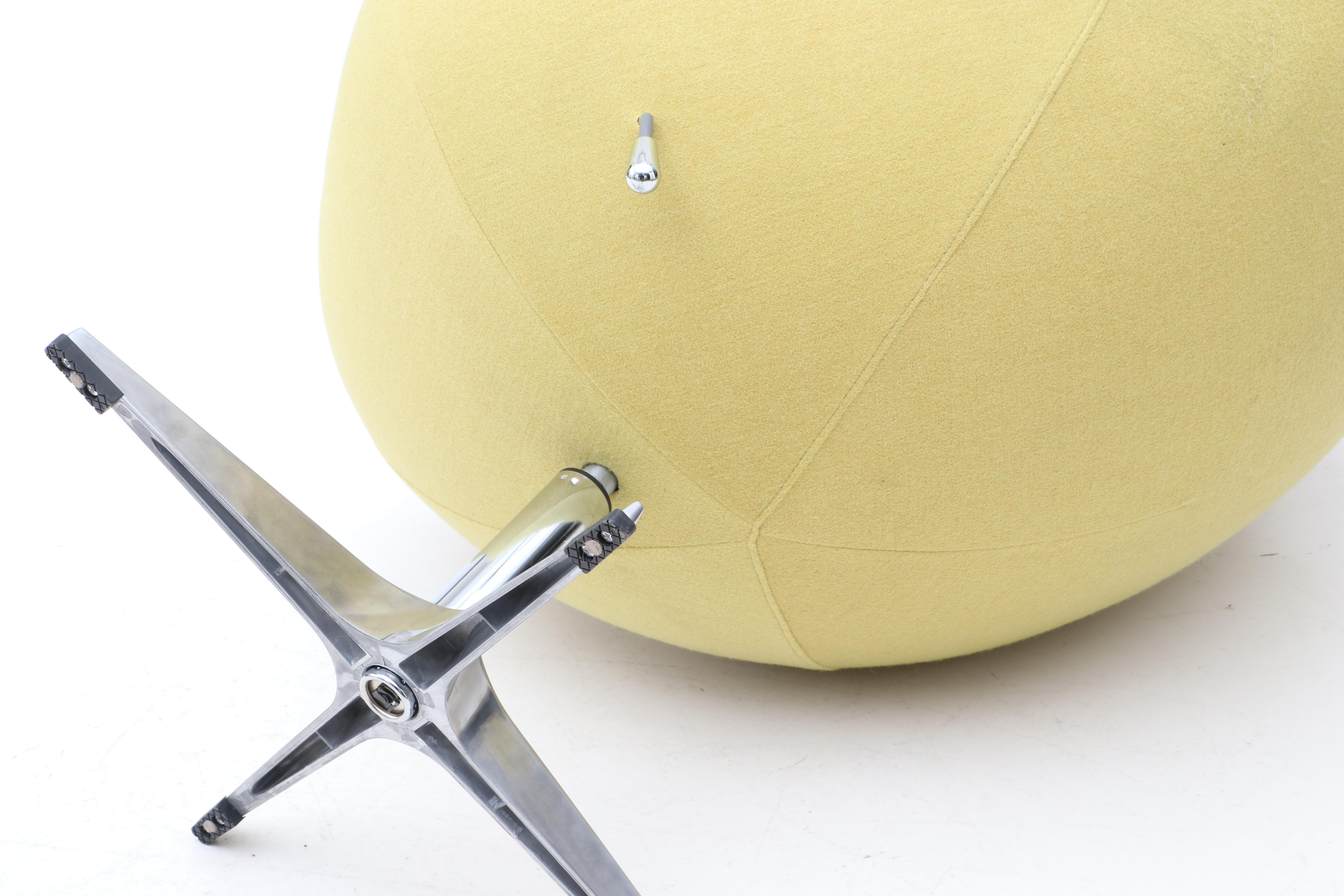 Belnick Citron Wool Swivel Egg Chair, 21st Century