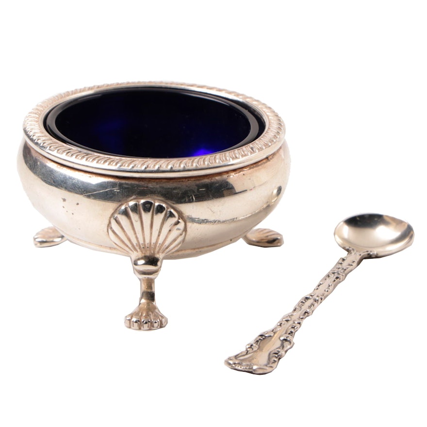 Fisher Sterling Silver Master Salt Cellar with Glass Insert and Salt Spoon