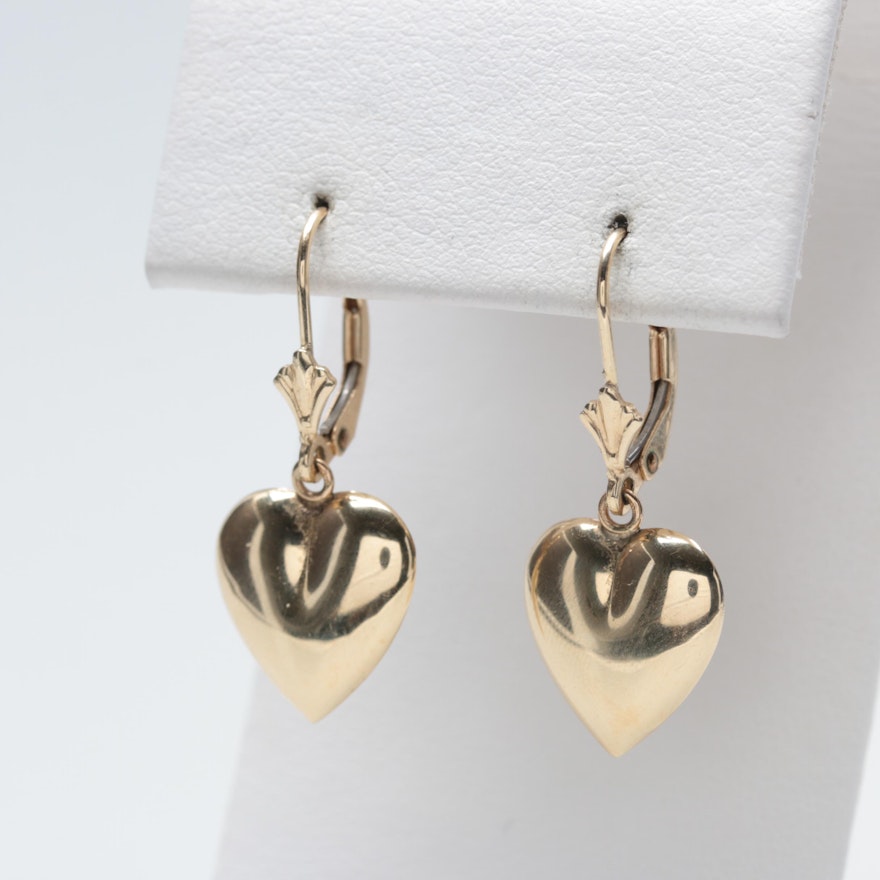 Carla 14K Yellow Gold Puff Heart Dangle Earrings