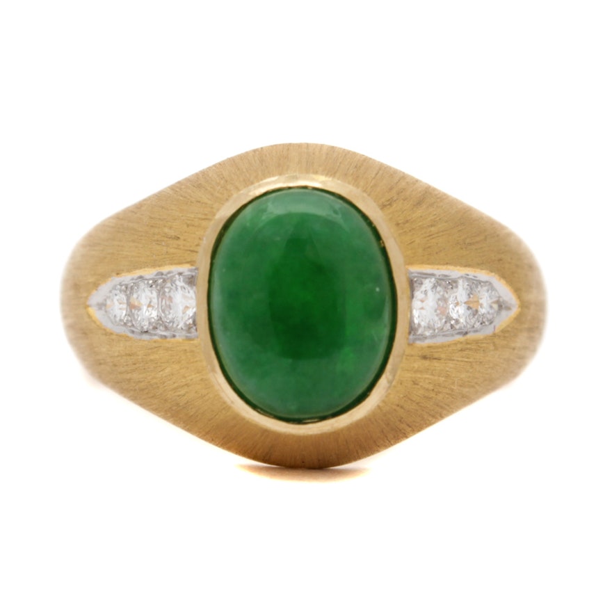 18K Yellow Gold Jadeite Diamond Ring