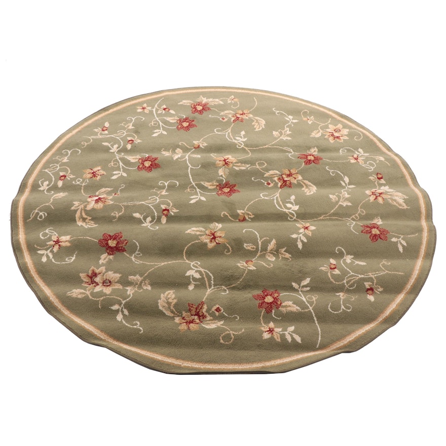 Power-Loomed Floral Round Wool Area Rug