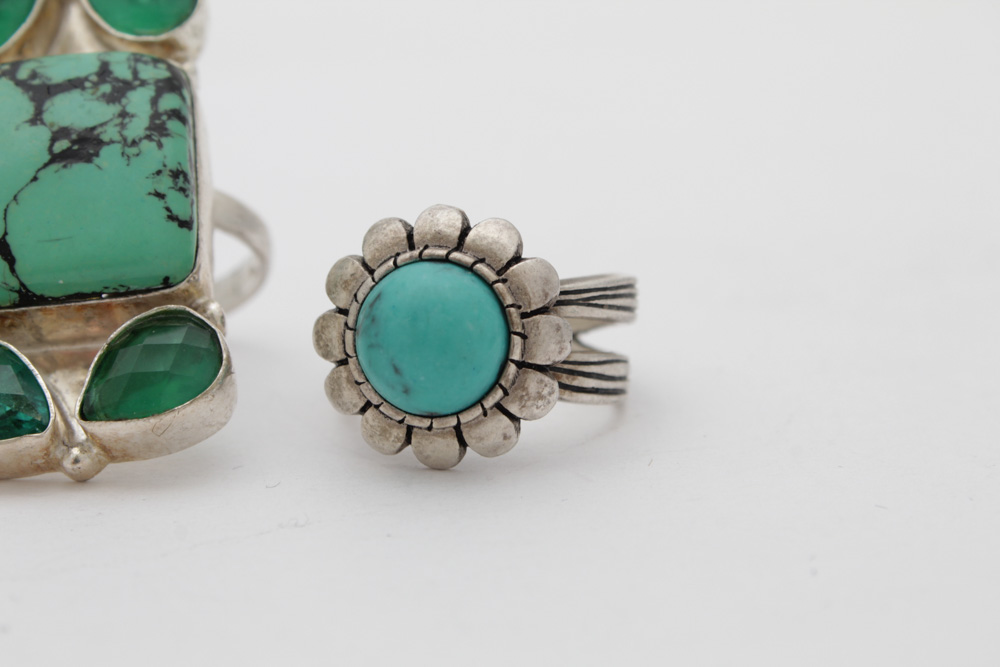 Sterling Silver Turquoise, Coral and Imitation Gemstone Rings