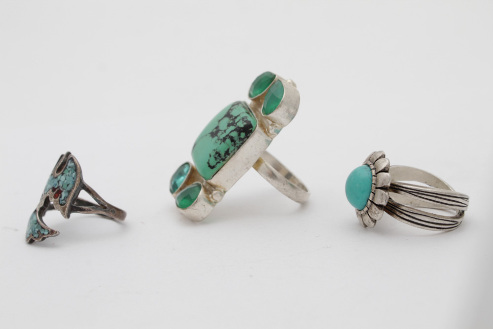 Sterling Silver Turquoise, Coral and Imitation Gemstone Rings