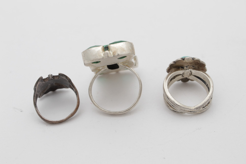 Sterling Silver Turquoise, Coral and Imitation Gemstone Rings