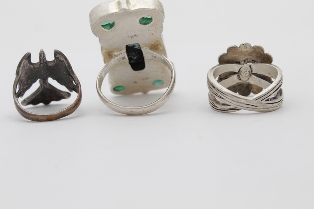 Sterling Silver Turquoise, Coral and Imitation Gemstone Rings