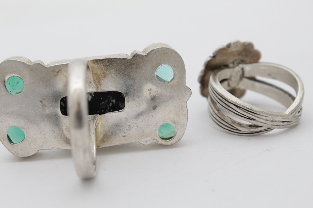 Sterling Silver Turquoise, Coral and Imitation Gemstone Rings