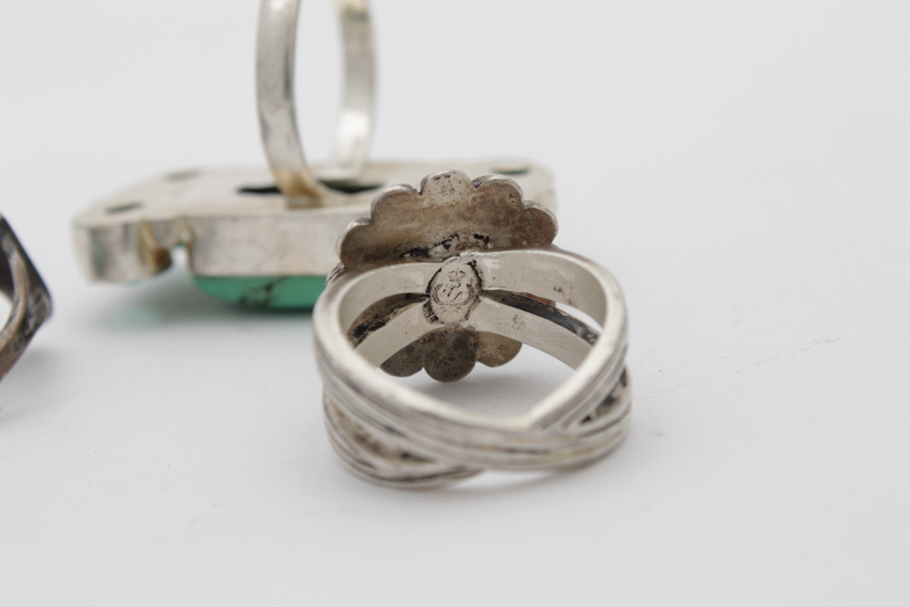 Sterling Silver Turquoise, Coral and Imitation Gemstone Rings