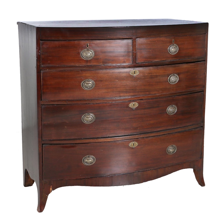 George III String-Inlaid Mahogany Bowfront Chest of Drawers, Circa 1800