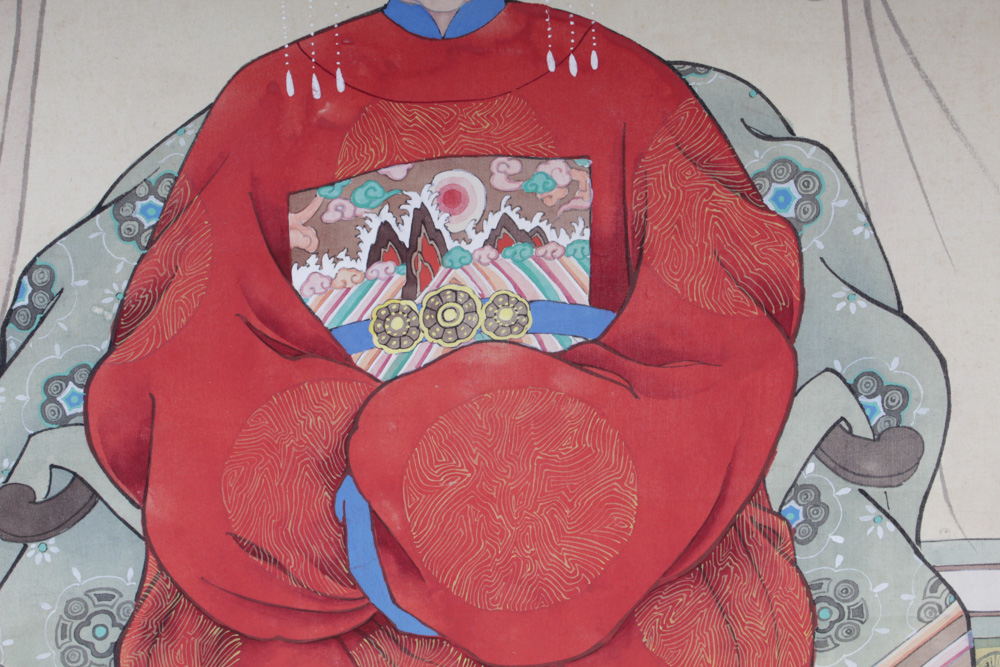 Vintage Gouache Chinese Ancestor Portrait Hanging Scroll