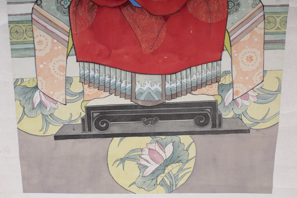 Vintage Gouache Chinese Ancestor Portrait Hanging Scroll