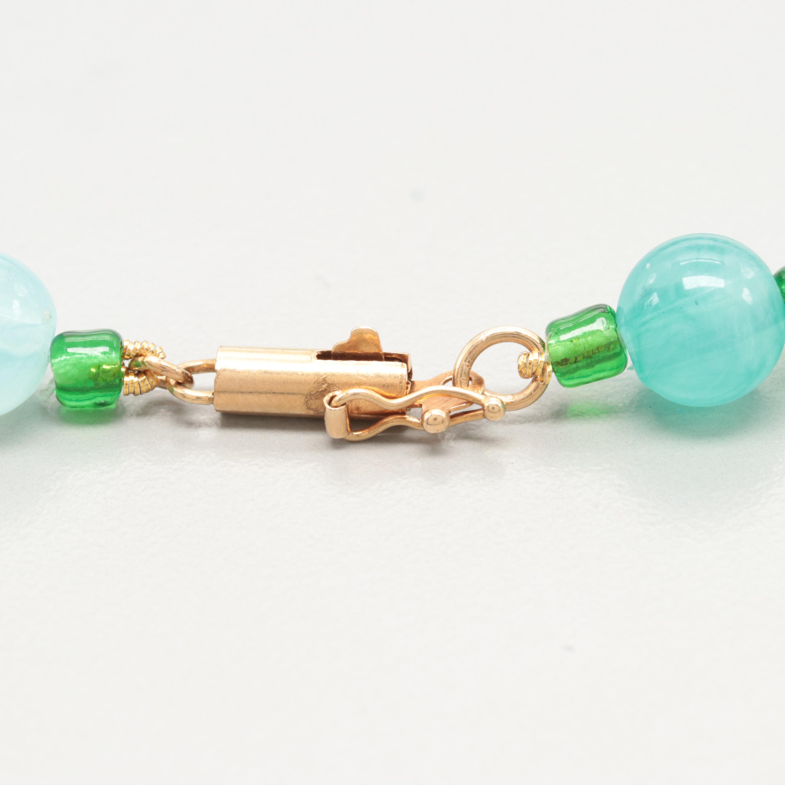 14K Yellow Gold Plastic and Glass Beaded Necklace