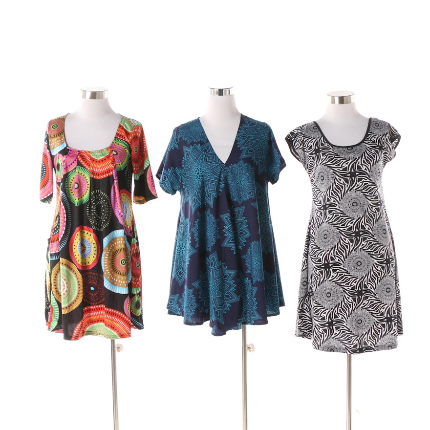 Aller Simplement Medallion and Geometric Print Swing Tunic Tops