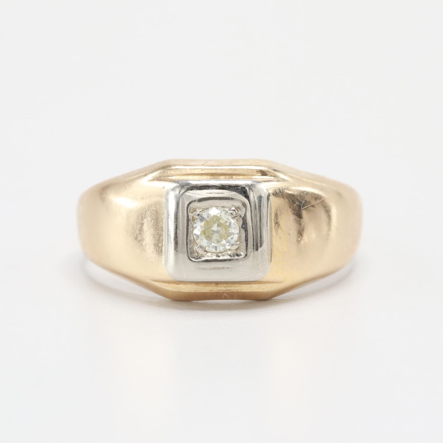 10K Yellow and White Gold Diamond Ring