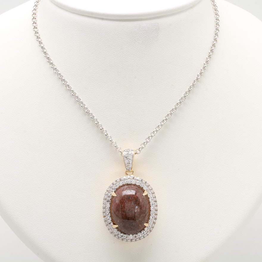 Sterling Silver Corundum and White Sapphire Necklace with Gold Wash