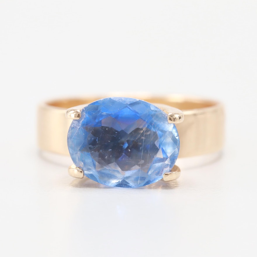 14K Yellow Gold 2.59 CT Blue Sapphire East West Ring