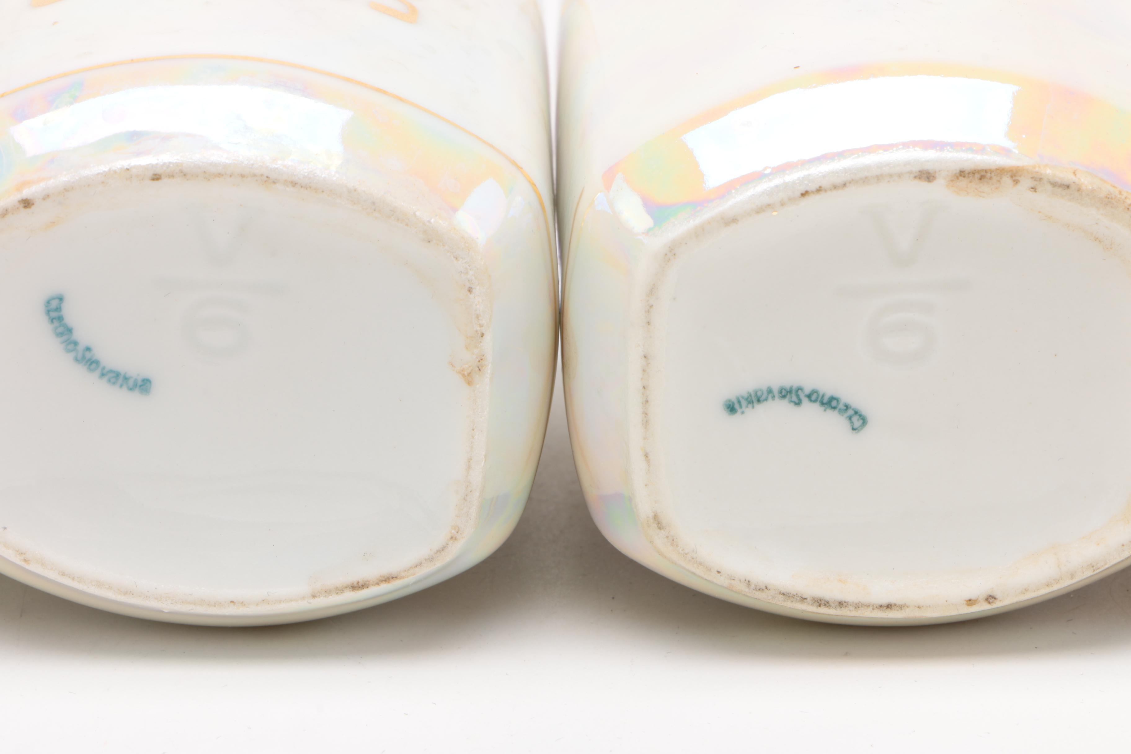 1920s United Porcelain Pearlescent Oil, Vinegar, and Spice Jar Set