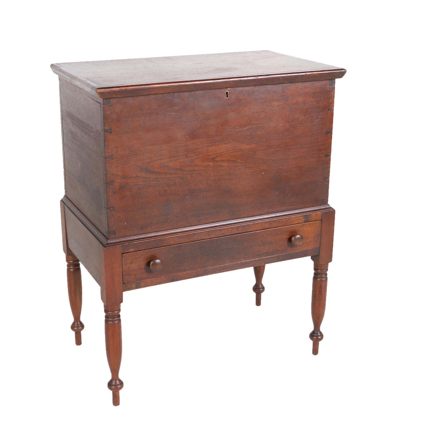 Southern Late Federal Walnut Sugar Chest-on-Frame, Circa 1820-1840 and Later