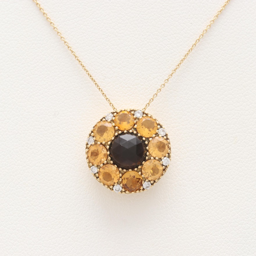 18K Yellow Gold Smoky Quartz, Citrine and Diamond Necklace