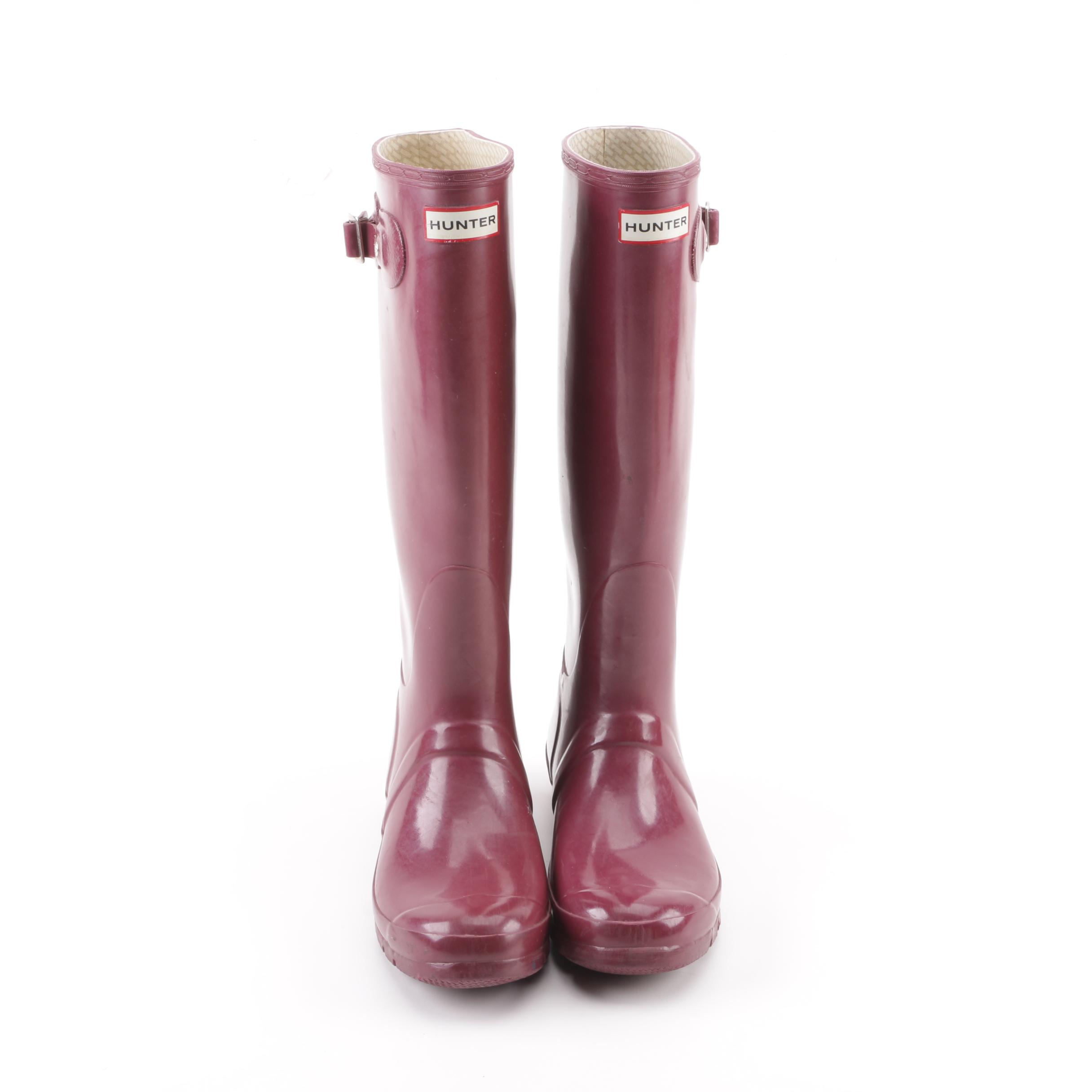 Hunter Original Tall Gloss Raspberry Rain Boots with Boot Socks