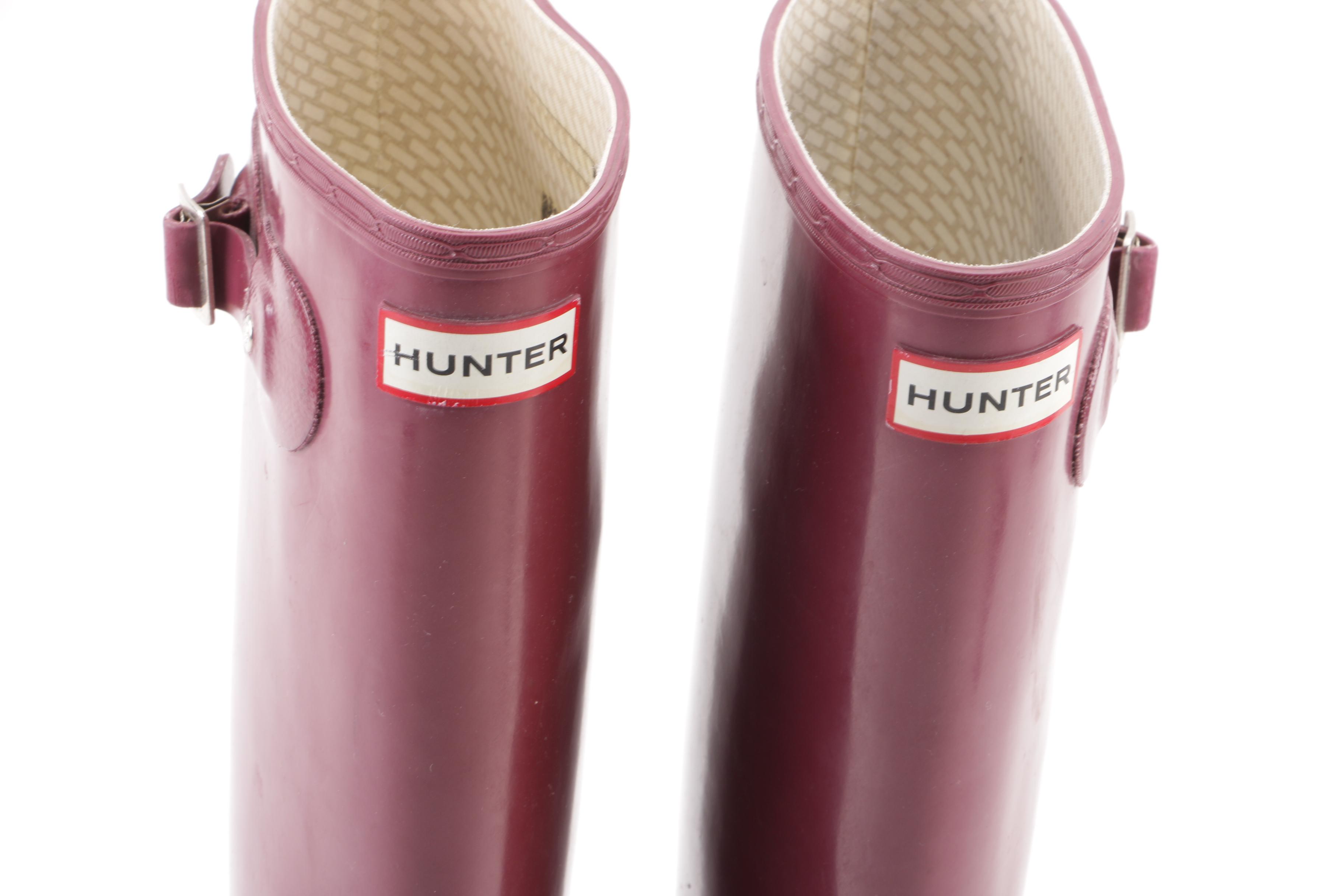 Hunter Original Tall Gloss Raspberry Rain Boots with Boot Socks