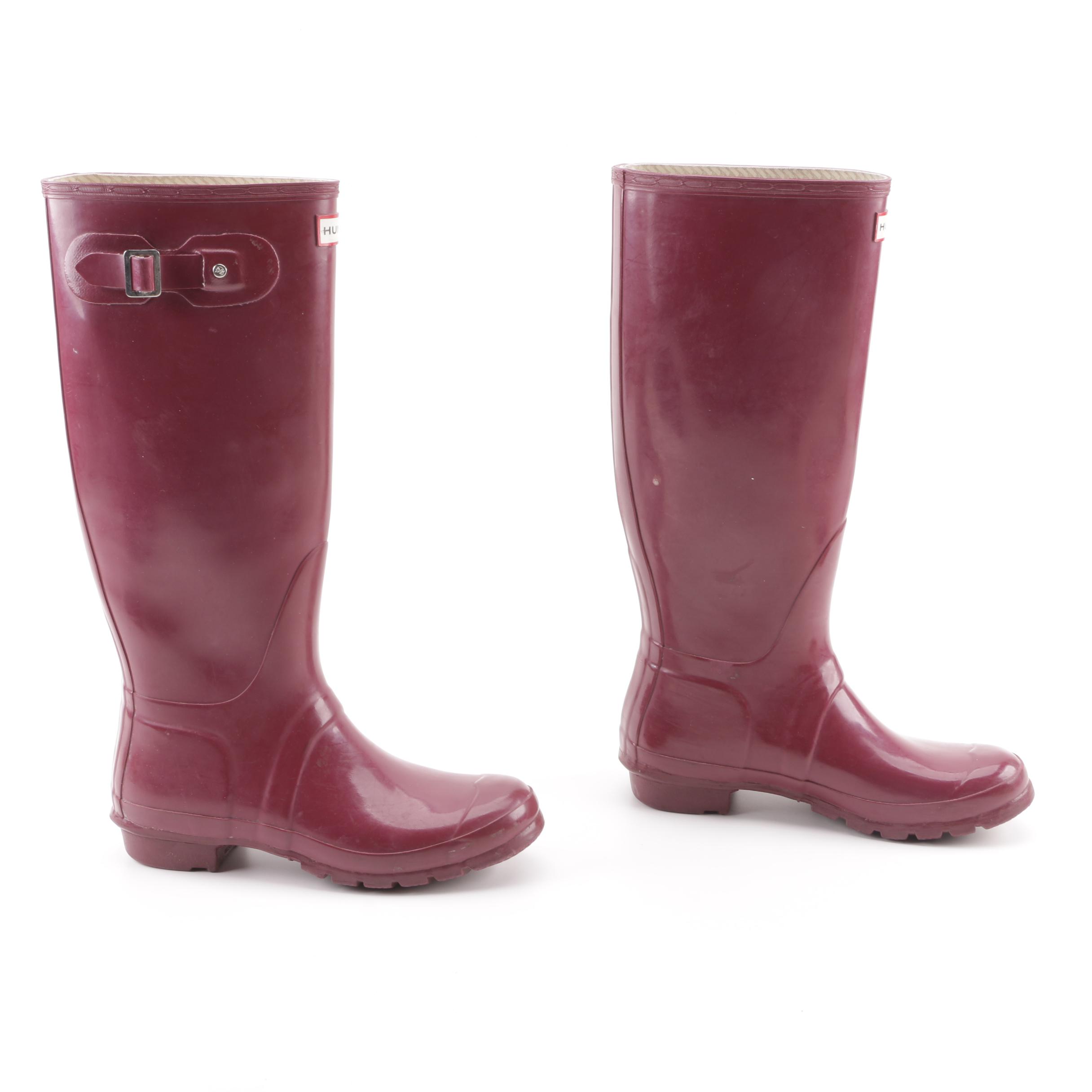 Hunter Original Tall Gloss Raspberry Rain Boots with Boot Socks